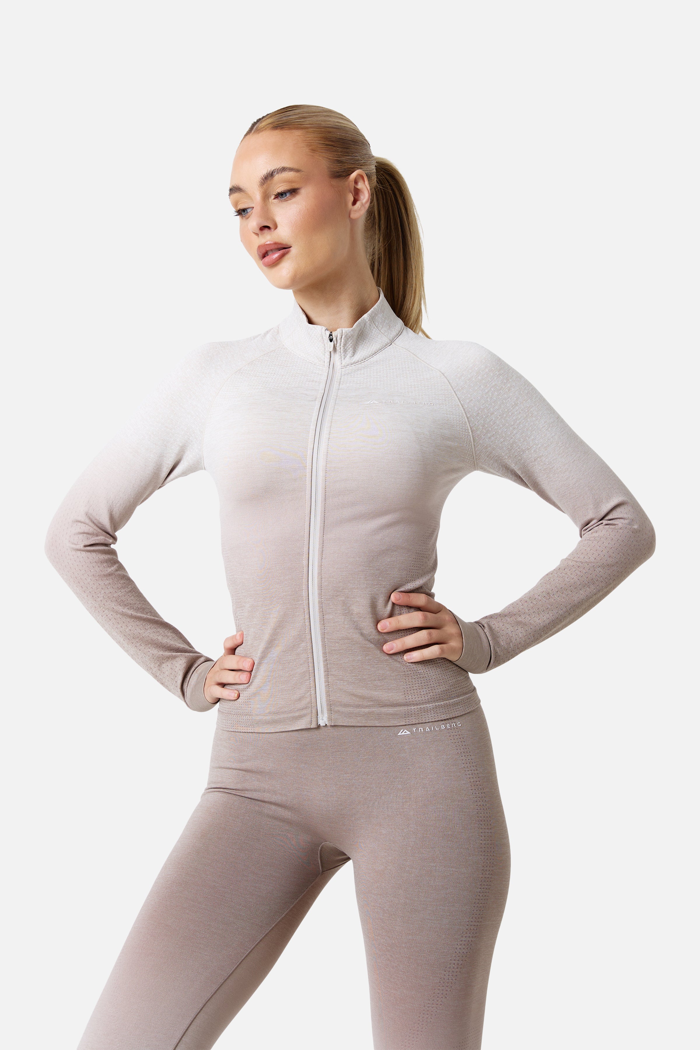 Womens Evocurve Seamless Track Jacket - Pebble Stone / Pale Taupe / Frosted Ridge