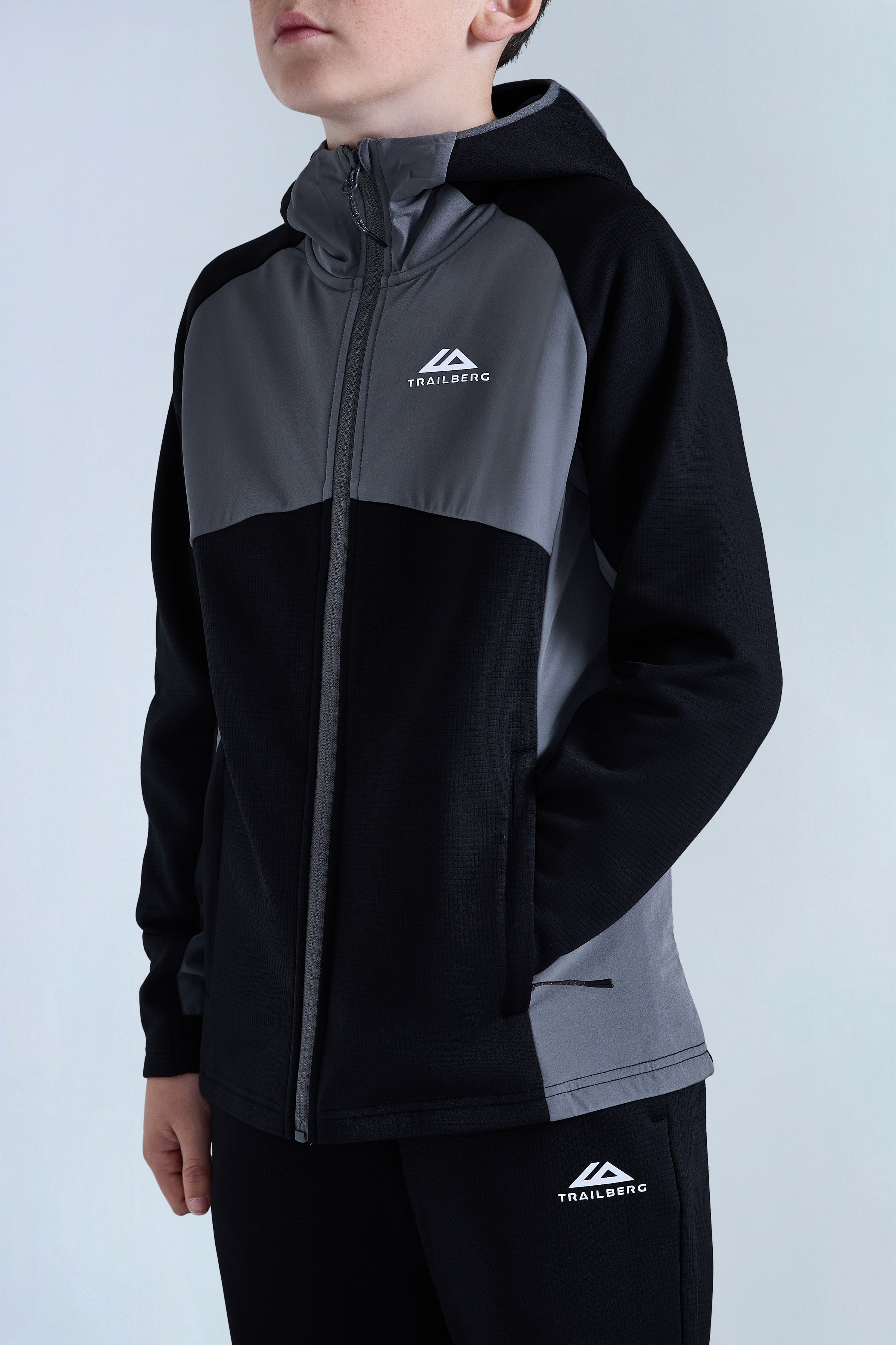 Boys Ice Gridded Fleece Tracksuit - Black/Urban Smoke