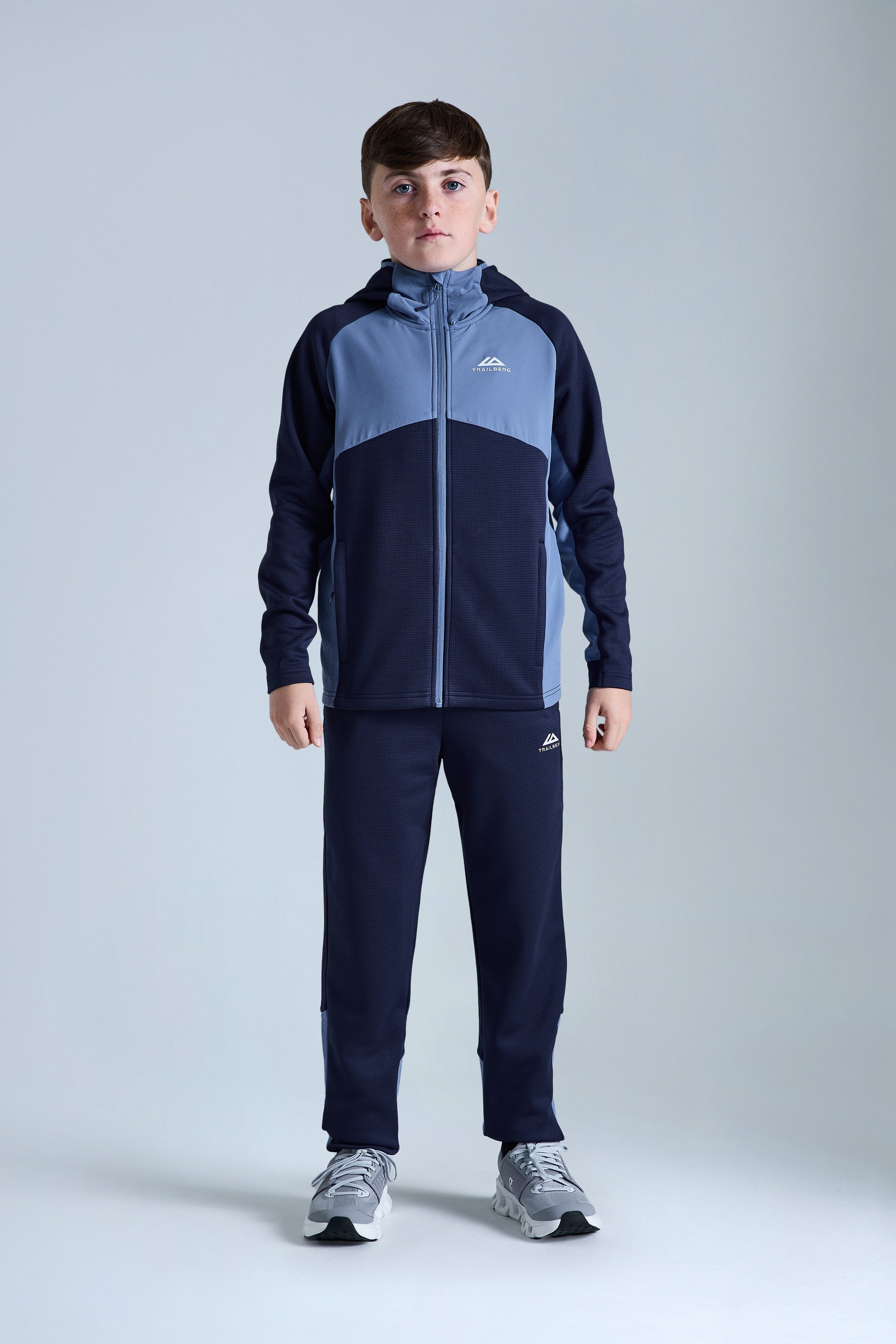 Boys Ice Gridded Fleece Tracksuit - Navy Blue/Blue Essence