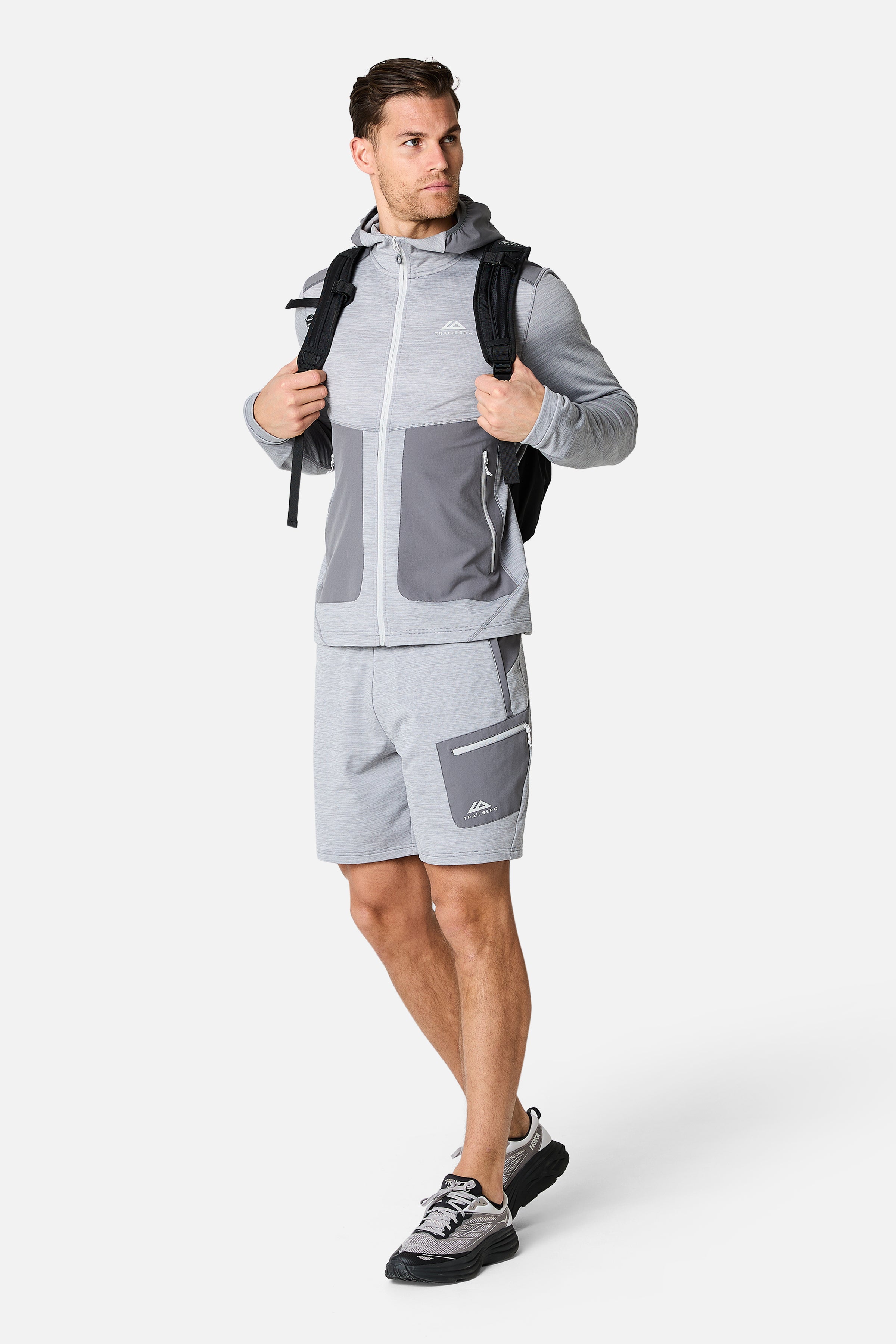 Vale Gridded Fleece Hood - Lunar Grey Marl/Nightfall Grey