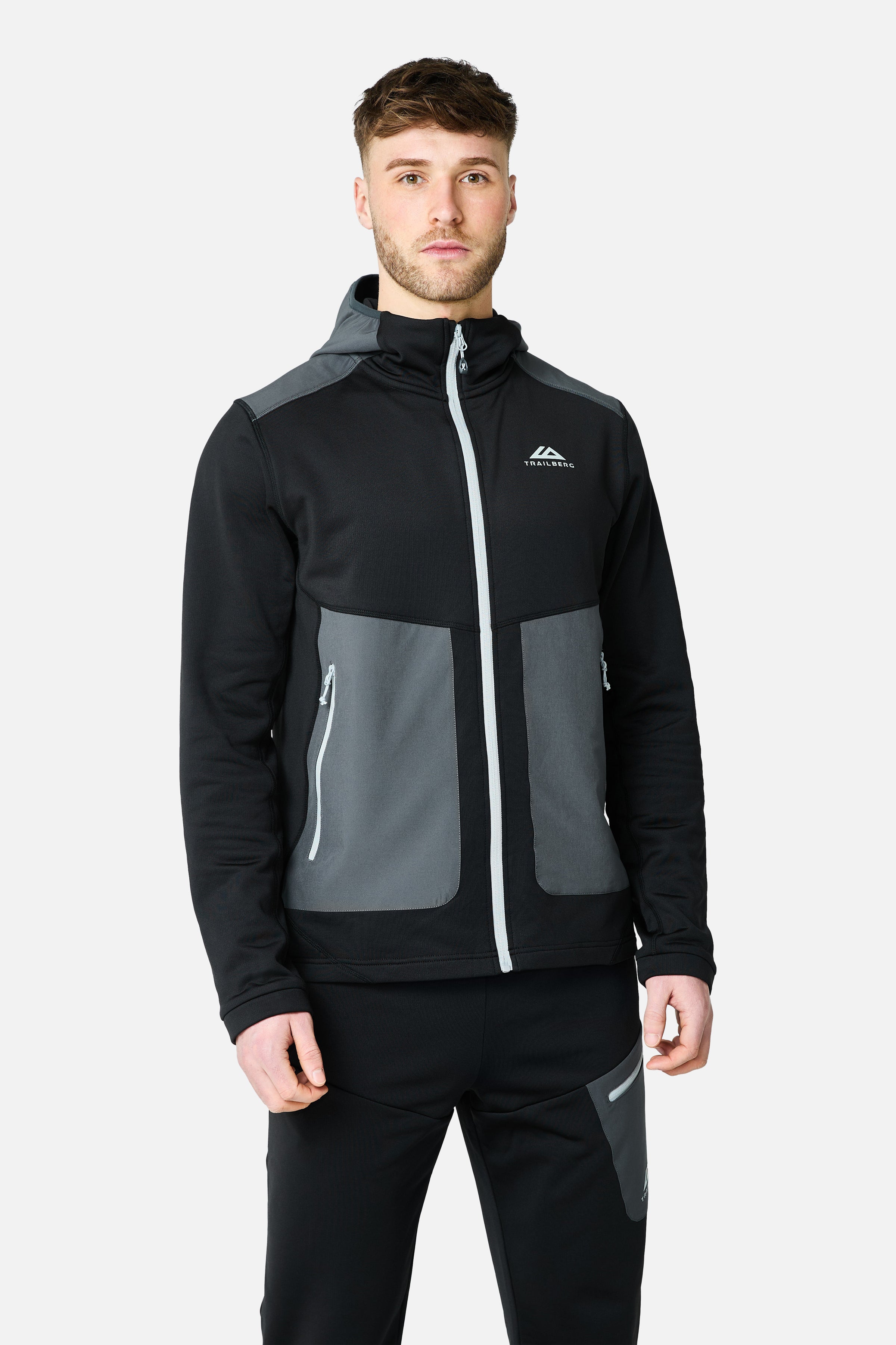 Vale Gridded Fleece Hood - Black/Volcano Grey