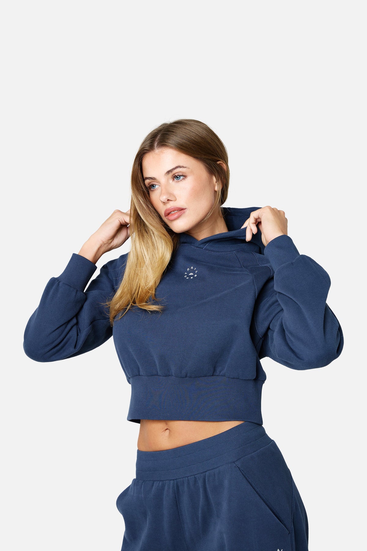 Womens Sculpt Fleece Cropped Hood - Storm Blue
