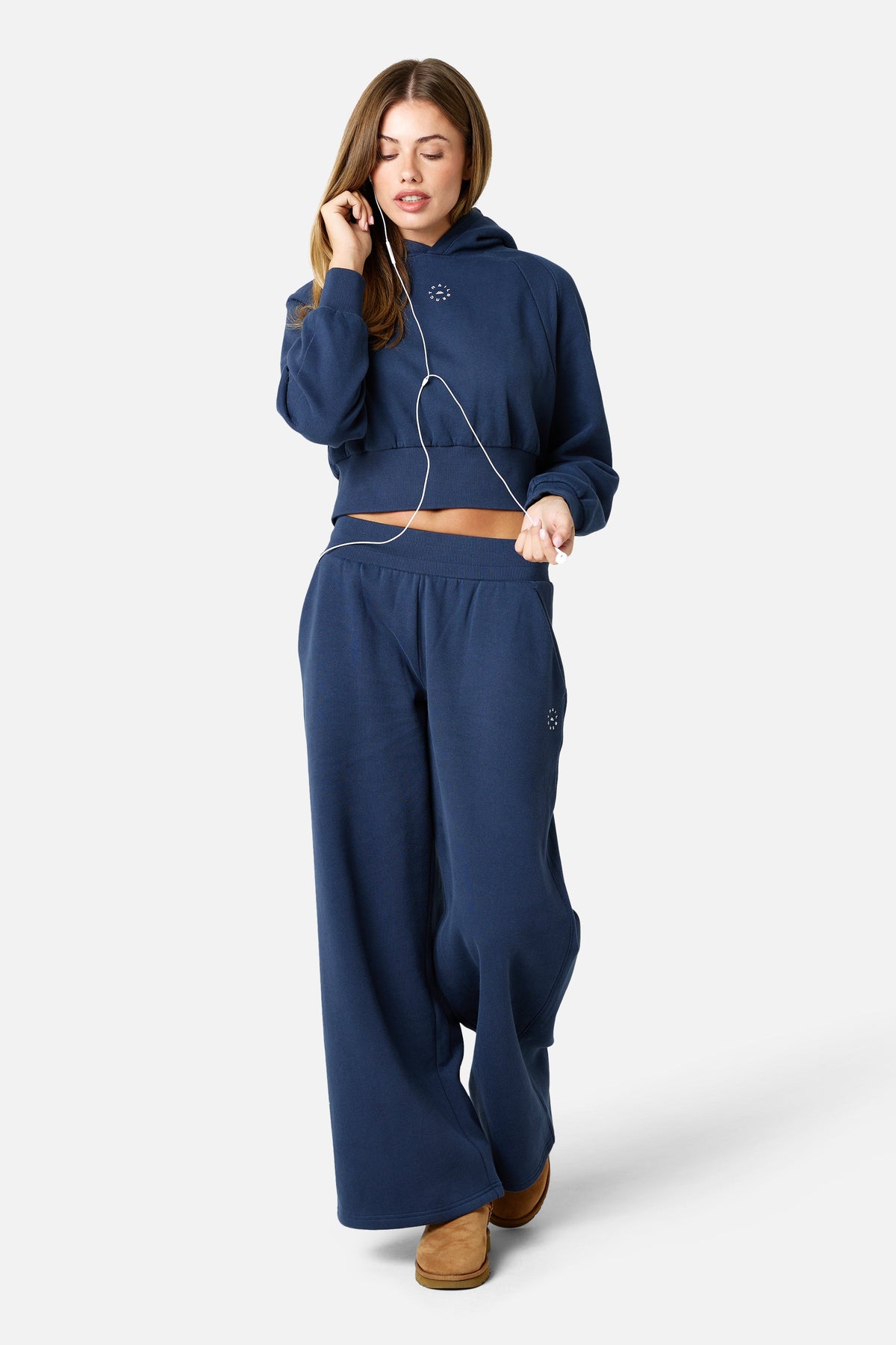 Womens Sculpt Fleece Cropped Hood - Storm Blue