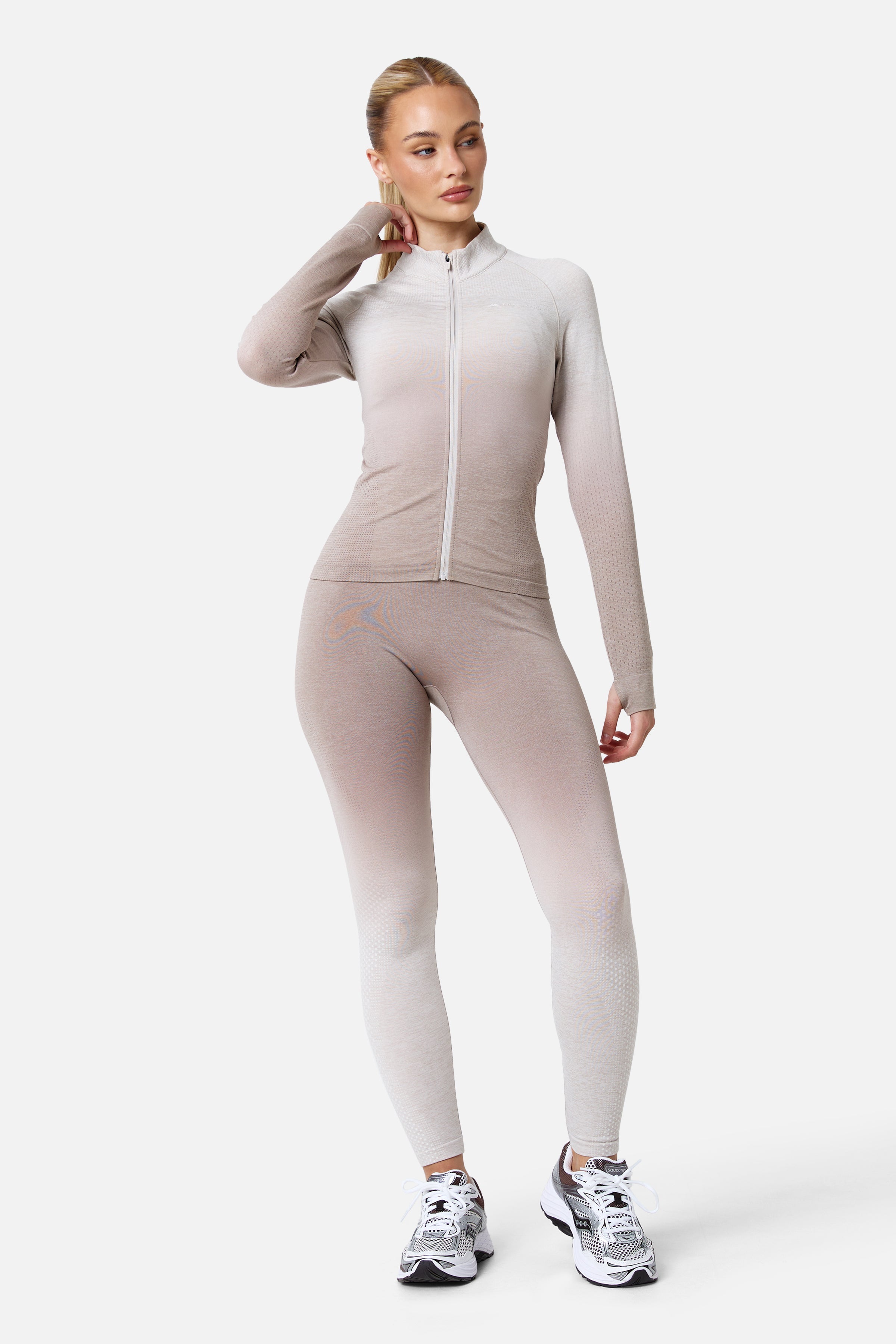 Womens Evocurve Seamless Track Jacket - Pebble Stone / Pale Taupe / Frosted Ridge