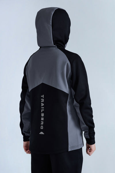 Boys Ice Gridded Fleece Hood - Black/Urban Smoke