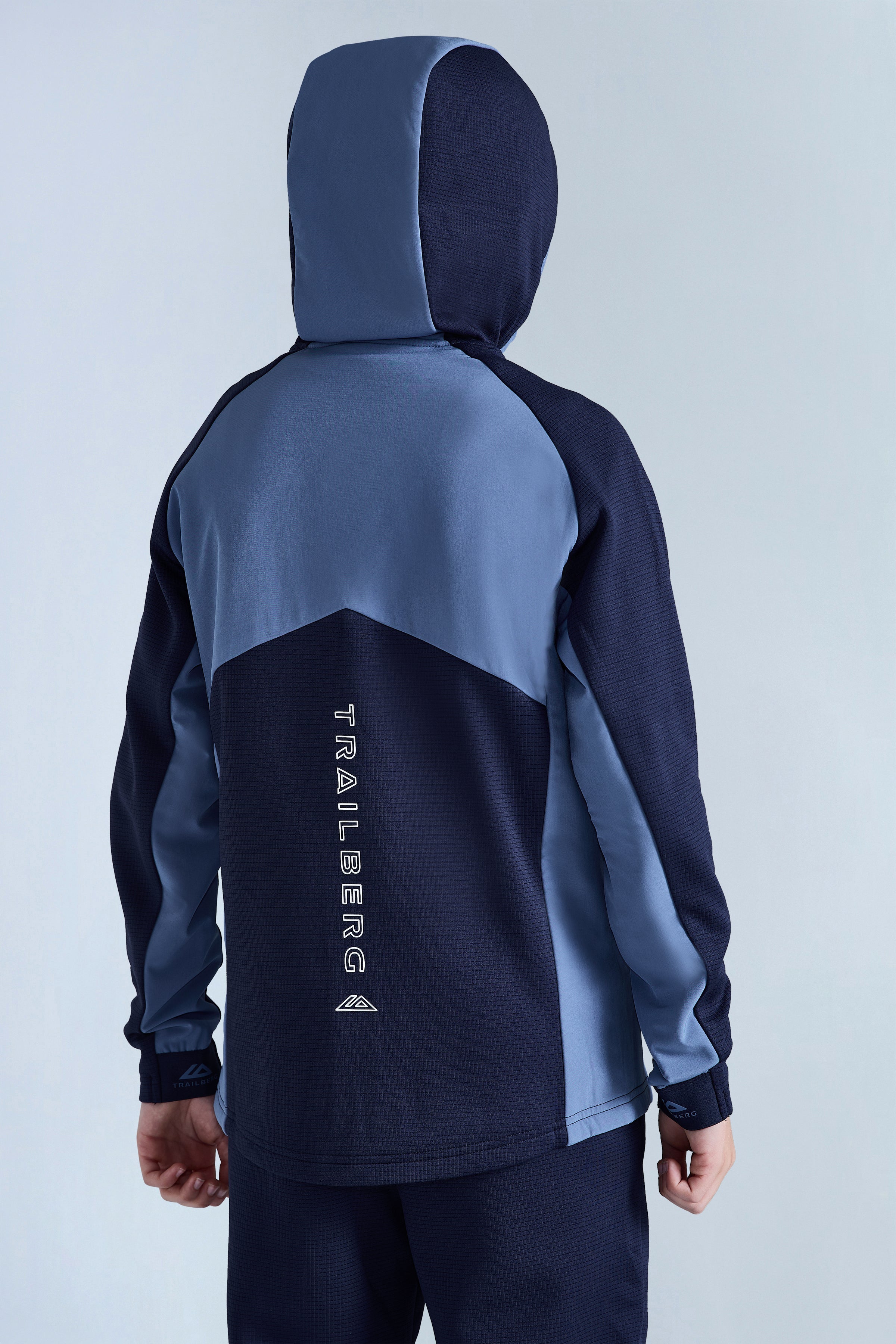 Boys Ice Gridded Fleece Hood - Navy Blue/Blue Essence