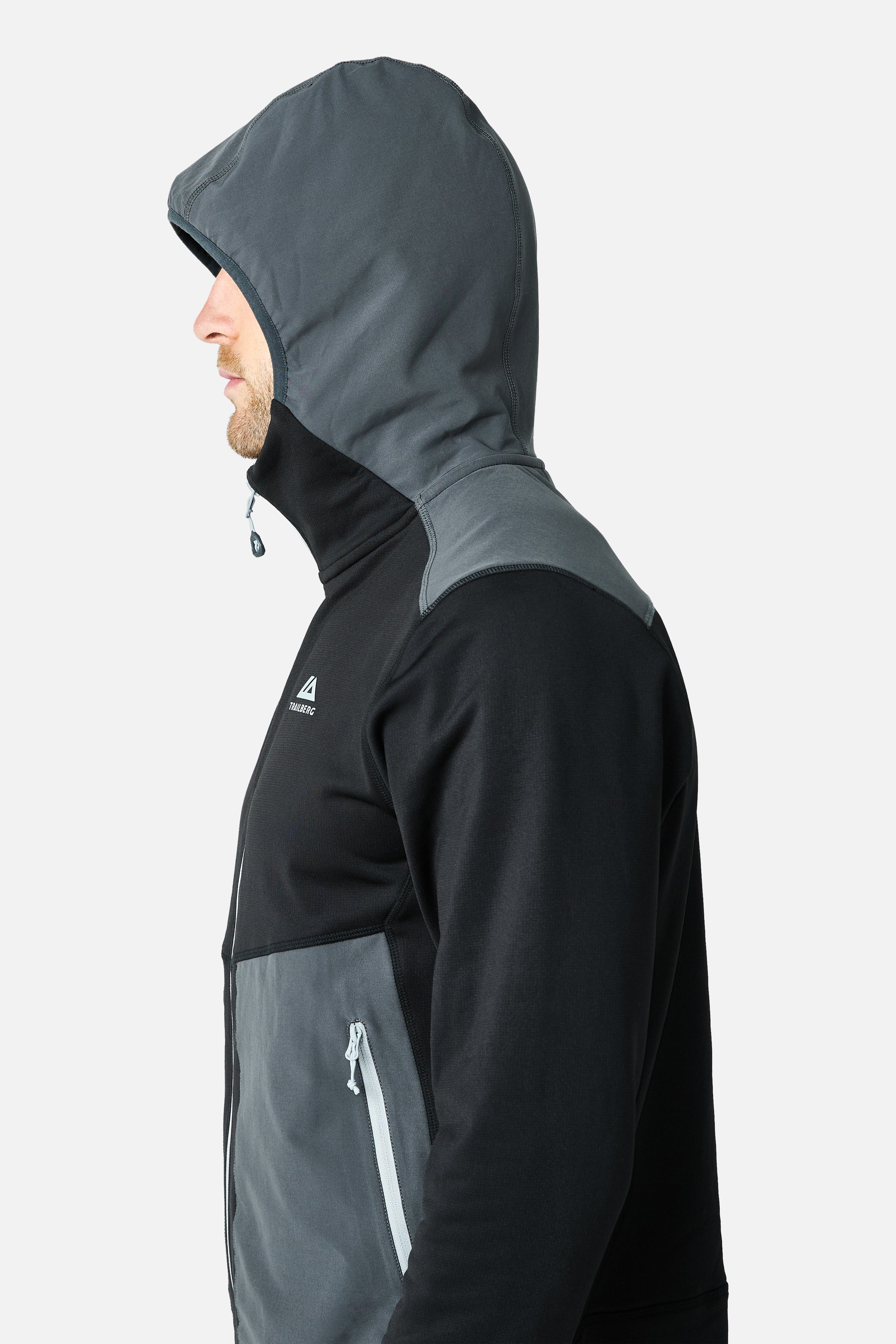 Vale Gridded Fleece Hood - Black/Volcano Grey
