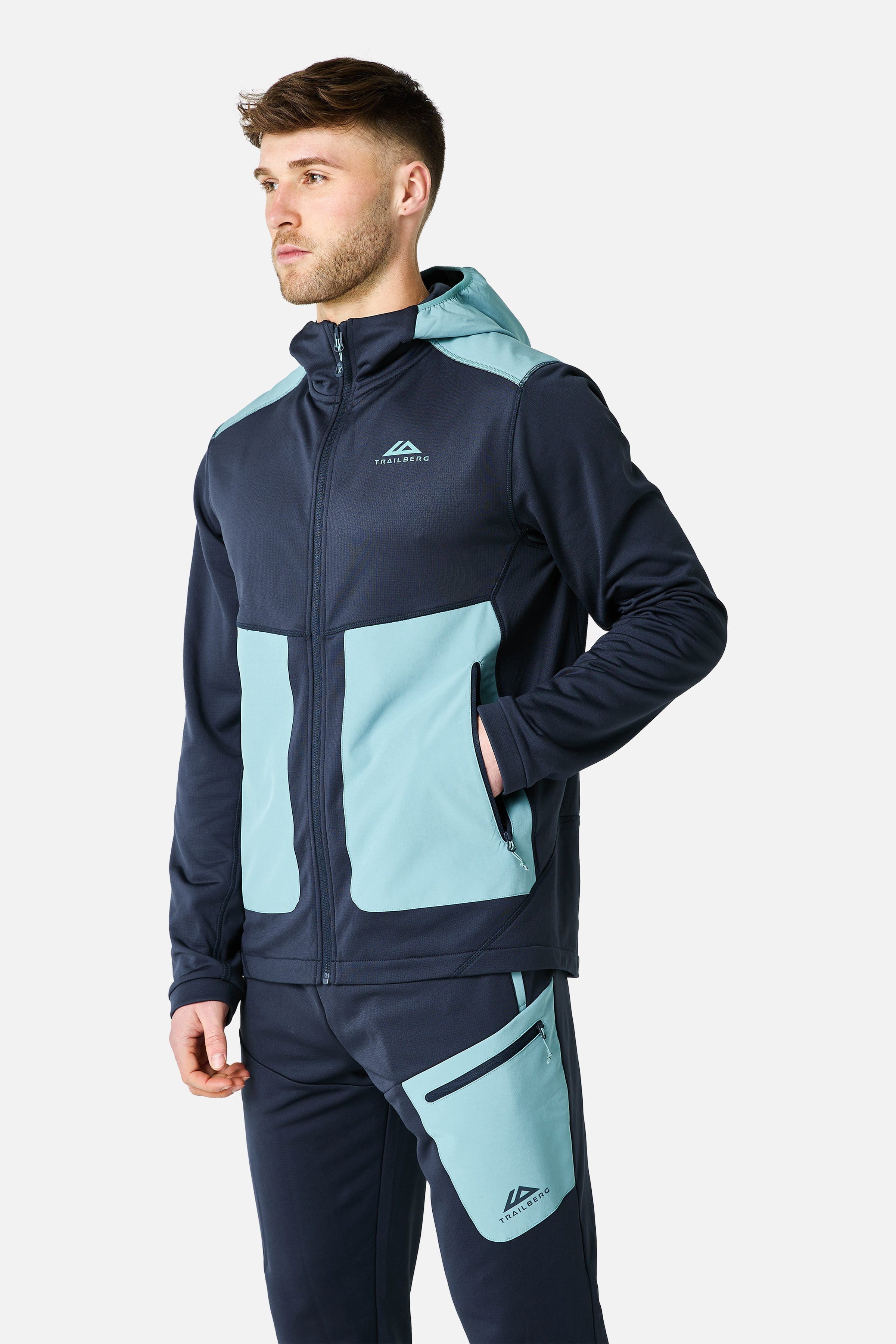 Vale Gridded Fleece Tracksuit - Storm Blue/Deep Ocean