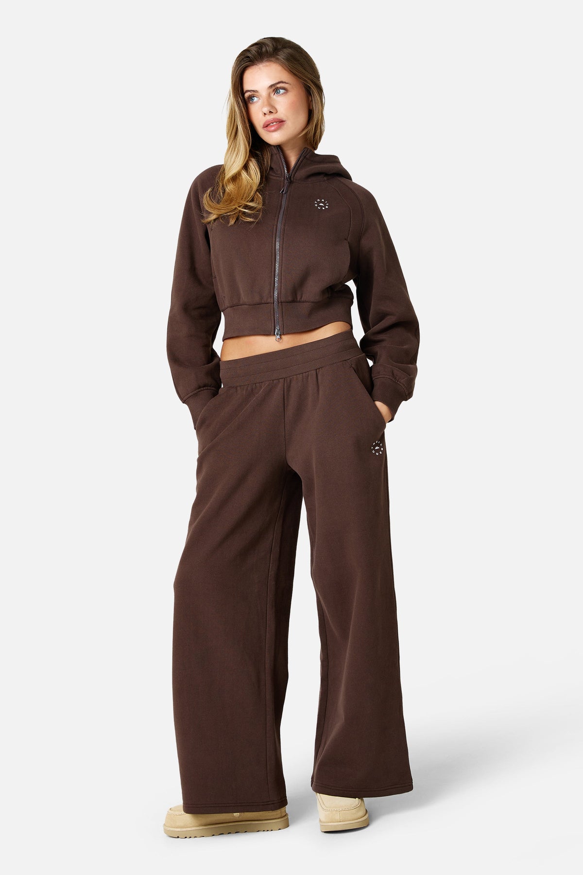 Womens Sculpt Fleece Cropped Hood - Bitter Chocolate
