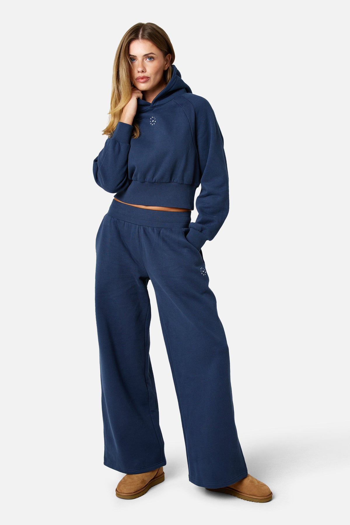 Womens Sculpt Fleece Cropped Hood - Storm Blue