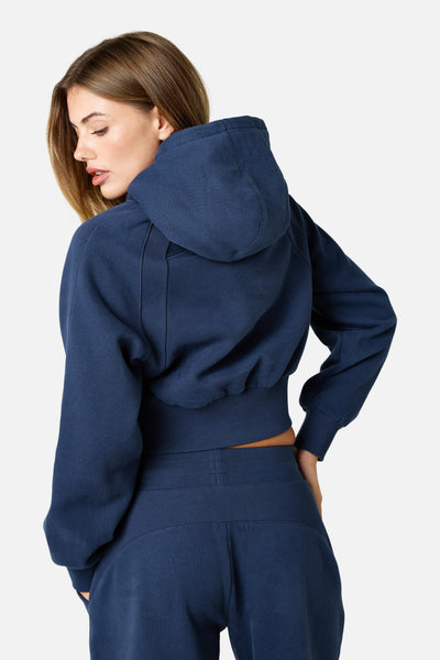 Womens Sculpt Fleece Cropped Hood - Storm Blue