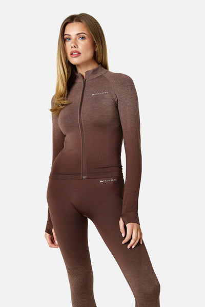 Womens Evocurve Seamless Track Jacket - Bitter Chocolate